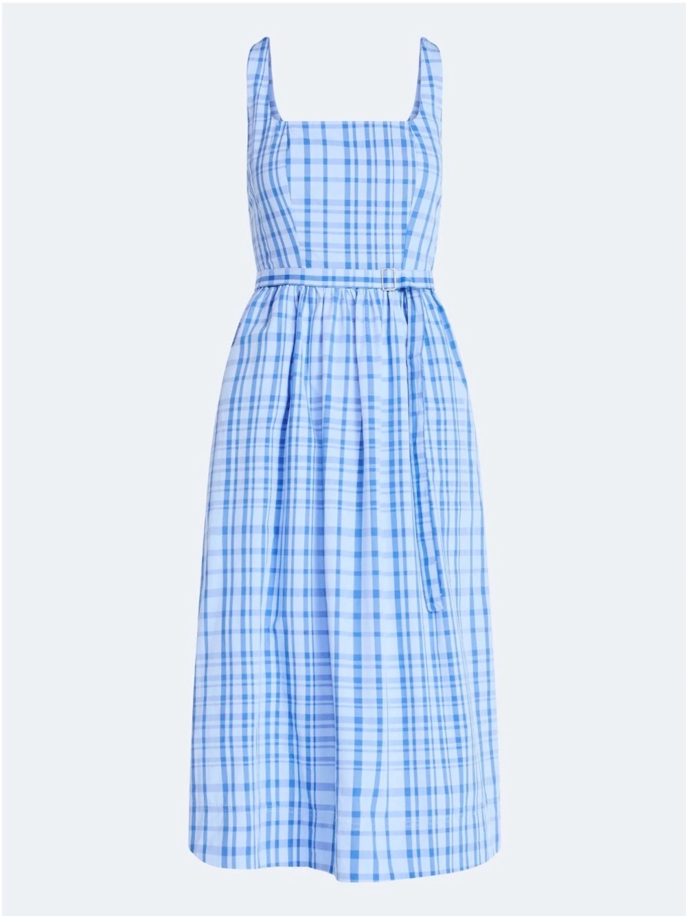 Blue Plaid Midi Dress Cottagecore Coastal‎ Picnic Feminine Size L NWT